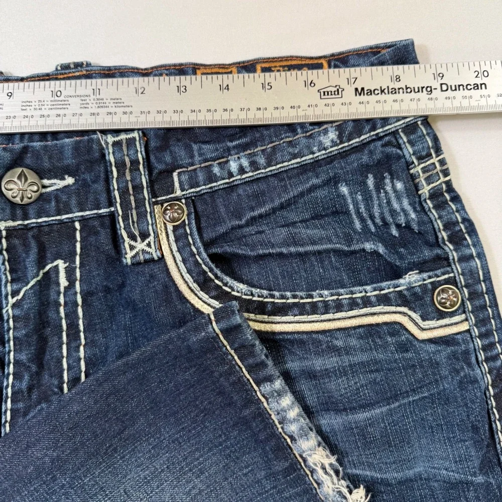 Rock Revival Jeans Mens 36 (Fits 37x28) Blue Dino Relaxed Straight Distressed